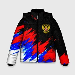Куртка зимняя для мальчика Россия триколор герб краски, цвет: 3D-черный