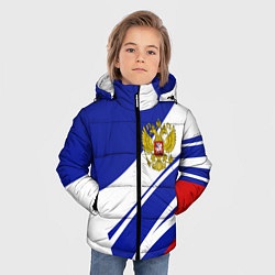 Куртка зимняя для мальчика Герб России на абстрактных полосах, цвет: 3D-черный — фото 2