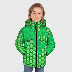 Куртка зимняя для мальчика Зелёная энерго-броня из шестиугольников, цвет: 3D-светло-серый — фото 2