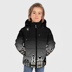 Куртка зимняя для мальчика Ночной город и звездное небо, цвет: 3D-черный — фото 2