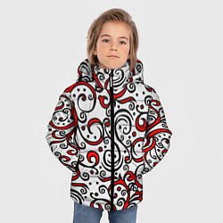 Куртка зимняя для мальчика Красный кружевной узор, цвет: 3D-черный — фото 2