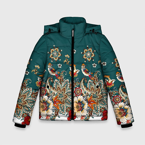 Зимняя куртка для мальчика Индийский орнамент с птицами / 3D-Красный – фото 1