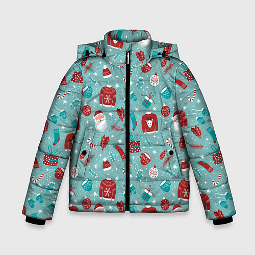 Зимняя куртка для мальчика Праздничный новогодний узор / 3D-Красный – фото 1