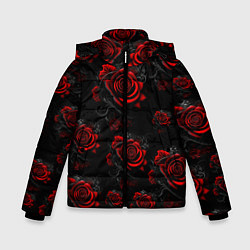 Куртка зимняя для мальчика Красные розы цветы, цвет: 3D-черный