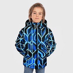 Куртка зимняя для мальчика Синие полосы на чёрном фоне, цвет: 3D-черный — фото 2