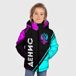 Куртка зимняя для мальчика Денис и неоновый герб России вертикально, цвет: 3D-черный — фото 2
