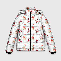 Куртка зимняя для мальчика Снеговики и снежинки, цвет: 3D-черный