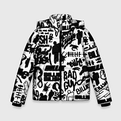 Куртка зимняя для мальчика Билли Айлиш автографы черно белый, цвет: 3D-черный