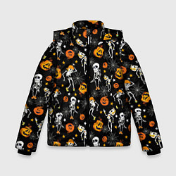 Куртка зимняя для мальчика Хэллоуин танцующий скелет, цвет: 3D-светло-серый
