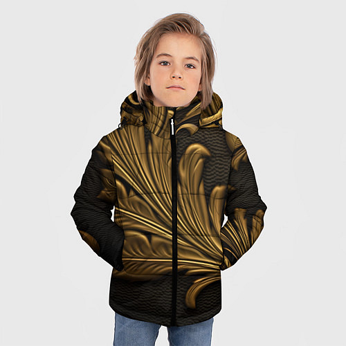 Зимняя куртка для мальчика Золотые узоры листья объемные / 3D-Светло-серый – фото 3