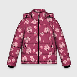 Куртка зимняя для мальчика Сакура цветы и бутоны паттерны, цвет: 3D-красный