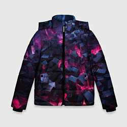 Куртка зимняя для мальчика Фиолетовые кубы в фиолетовом дыме, цвет: 3D-красный