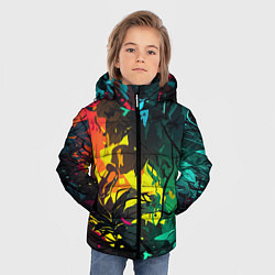 Куртка зимняя для мальчика Яркие разноцветные абстрактные листья, цвет: 3D-черный — фото 2