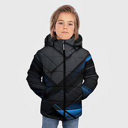 Куртка зимняя для мальчика Голубая неоновая полоса на черном, цвет: 3D-черный — фото 2