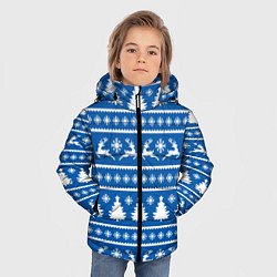 Куртка зимняя для мальчика Синий свитер с новогодними оленями, цвет: 3D-черный — фото 2