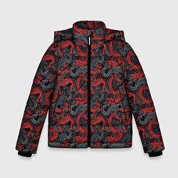 Куртка зимняя для мальчика Красные драконы на сером фоне, цвет: 3D-светло-серый