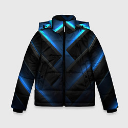 Куртка зимняя для мальчика Черный абстрактный фон и синие неоновые вставки, цвет: 3D-светло-серый