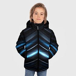 Куртка зимняя для мальчика Синий неоновый яркий свет на черном абстрактном фо, цвет: 3D-светло-серый — фото 2