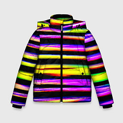 Куртка зимняя для мальчика Цветные неоновые полосы, цвет: 3D-красный