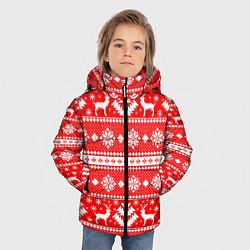 Куртка зимняя для мальчика Новый год ели и олени на красном фоне, цвет: 3D-красный — фото 2