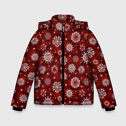 Куртка зимняя для мальчика Snowflakes on a red background, цвет: 3D-светло-серый