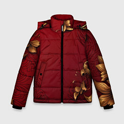 Куртка зимняя для мальчика Узоры золотые на красном фоне, цвет: 3D-светло-серый
