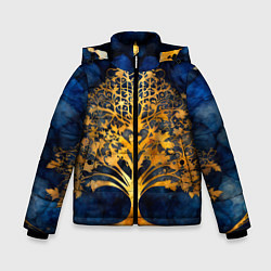 Зимняя куртка для мальчика Волшебное золотое дерево на синем фоне