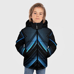 Куртка зимняя для мальчика Черная абстракция с синим неоновым ярким свечением, цвет: 3D-светло-серый — фото 2