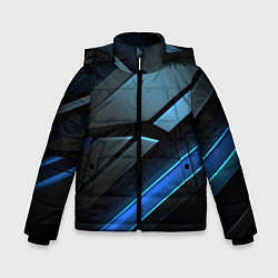 Куртка зимняя для мальчика Черная абстракция с синим неоновым ярким свечением, цвет: 3D-черный
