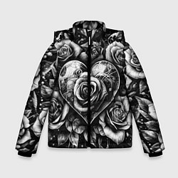 Зимняя куртка для мальчика Черно белое сердце и розы