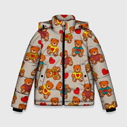 Куртка зимняя для мальчика Мишки в свитерах и сердечки, цвет: 3D-светло-серый