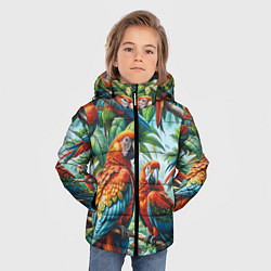 Куртка зимняя для мальчика Попугаи Ара - тропики джунгли, цвет: 3D-черный — фото 2