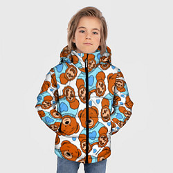 Куртка зимняя для мальчика Мишки игрушки в голубых свитерах и сердечки, цвет: 3D-черный — фото 2