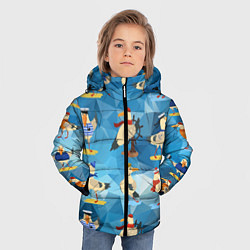 Куртка зимняя для мальчика Паттерн чаек на полигональном синем, цвет: 3D-черный — фото 2