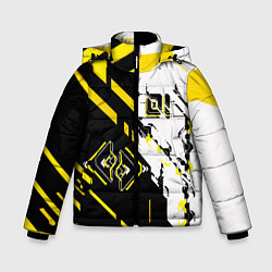 Куртка зимняя для мальчика Жёлтые и чёрные техно линии, цвет: 3D-светло-серый