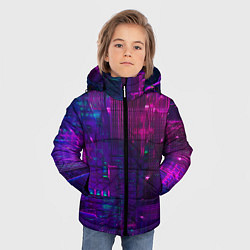 Куртка зимняя для мальчика Неоновые огни квадратов, цвет: 3D-светло-серый — фото 2