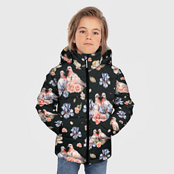 Куртка зимняя для мальчика Голуби с розами и ирисами black, цвет: 3D-черный — фото 2