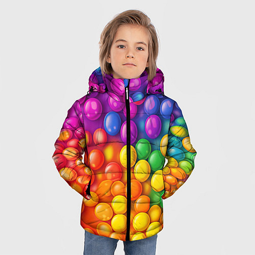 Зимняя куртка для мальчика Разноцветные шарики / 3D-Светло-серый – фото 3