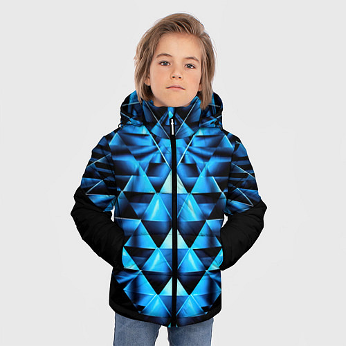 Зимняя куртка для мальчика Синие абстрактные ромбики / 3D-Светло-серый – фото 3