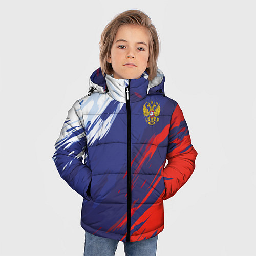 Зимняя куртка для мальчика Россия Sport брызги красок триколор / 3D-Светло-серый – фото 3