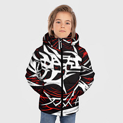 Куртка зимняя для мальчика Белые и красные агрессивные линии на чёрном фоне, цвет: 3D-черный — фото 2