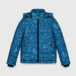 Куртка зимняя для мальчика Школьный синий паттерн, цвет: 3D-красный