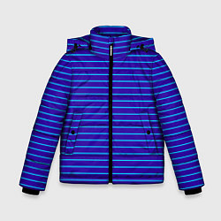 Куртка зимняя для мальчика Неоновые линии циан на темно синем, цвет: 3D-светло-серый
