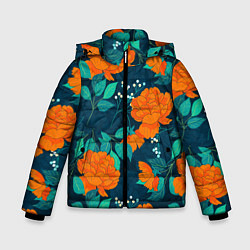 Куртка зимняя для мальчика Паттерн с оранжевыми цветами, цвет: 3D-светло-серый