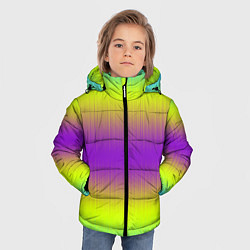 Куртка зимняя для мальчика Неоновые салатовые и фиолетовые полосы, цвет: 3D-черный — фото 2