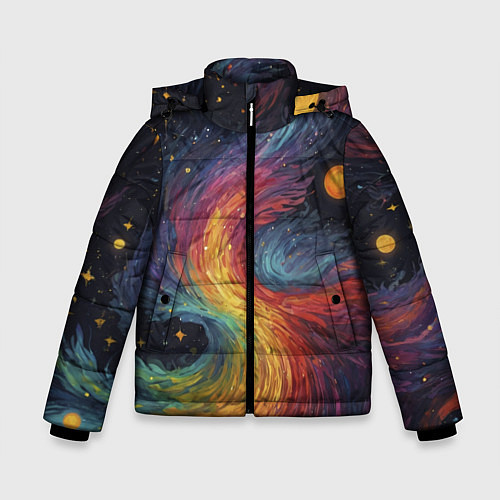 Зимняя куртка для мальчика Звездный вихрь абстрактная живопись / 3D-Красный – фото 1