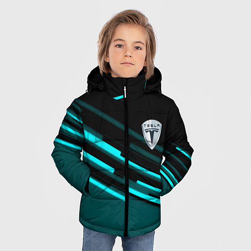 Зимняя куртка для мальчика Tesla sport geometry car / 3D-Светло-серый – фото 3