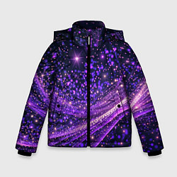Куртка зимняя для мальчика Фиолетовые сверкающие абстрактные волны, цвет: 3D-черный