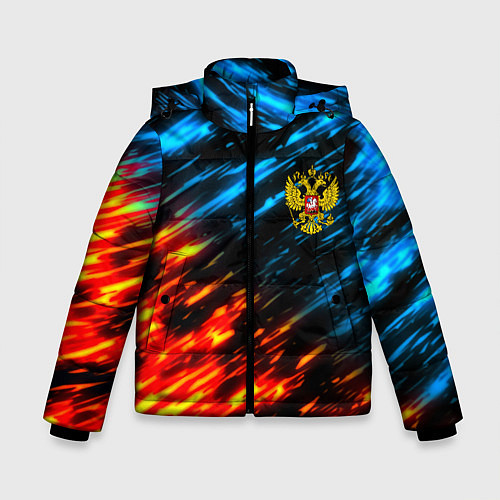 Зимняя куртка для мальчика Герб России огненный стиль / 3D-Красный – фото 1