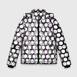 Куртка зимняя для мальчика Киберпанк узор из шестиугольников розовый, цвет: 3D-черный